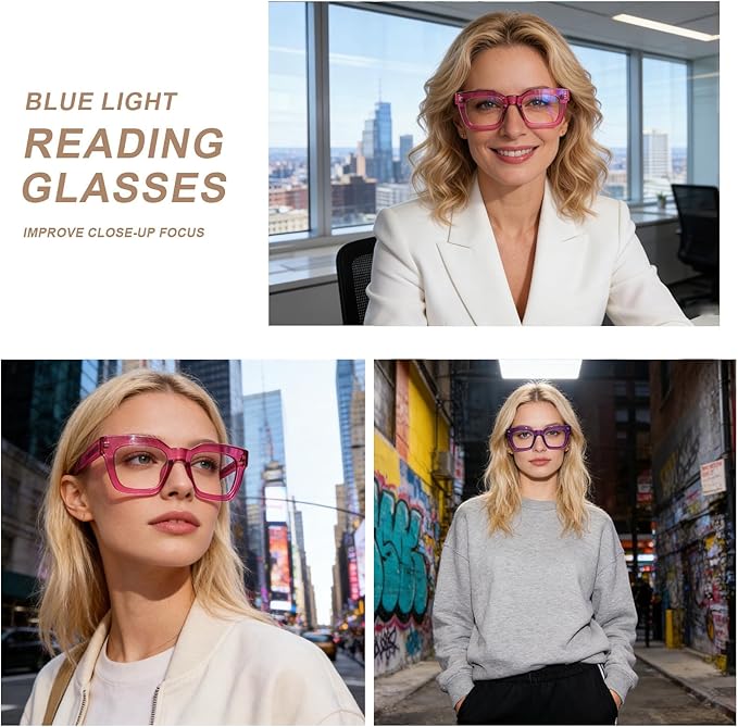 AQWANO Stylish Oversized Reading Glasses for Women Fashion Designer Readers Blue Light Square Computer Glasses