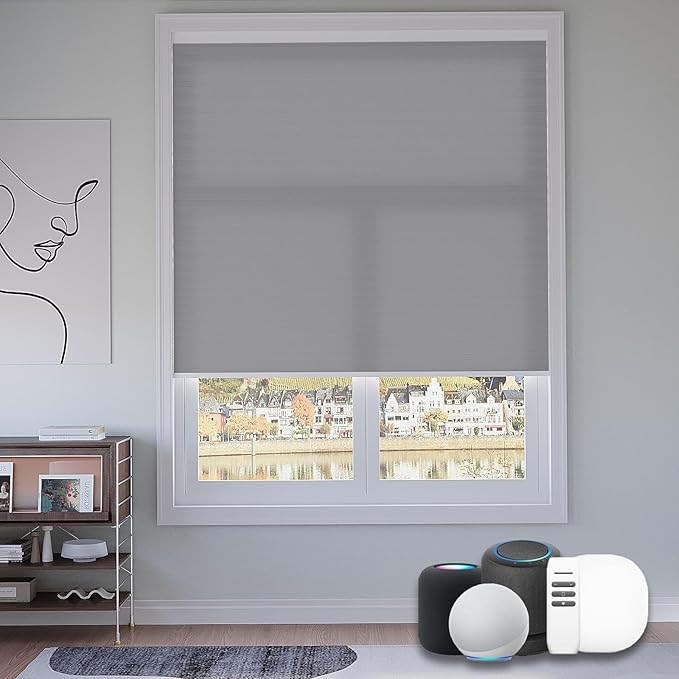Motorized Cellular Shades with Remote, Light Filtering Smart Cellular Shades Compatible with Alexa, Honeycomb Window Blinds for Bedroom Home Office, Custom Size, Half Shading Misty Lavender