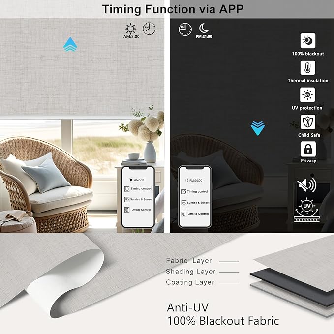 Aprilsmart Motorized Blinds with Remote,Compatible with Apple HomeKit Alexa Google Home- Voice and app Control,Motorized Roller Shades 100% Blackout Custom Size(Vigor Cream-08)