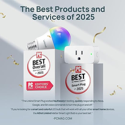 Linkind Matter Smart Plug, Work with Apple Home, Siri, Alexa, Google Home, SmartThings, Smart Outlet 15A/1800W Max, Smart Home Automation, APP Remote Control,Timer&Schedule, 2.4G Wi-Fi Only, 1 Pack