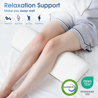2 Pack Knee Pillow for Back Sleeping Memory Foam Half Moon Bolster Pillow for Legs, Under Knee Support, Ankle & Foot Comfort Orthopedic Pillow for Side Sleepers, White