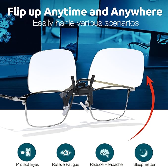 Trysee Blue Light Clip Ons for Glasses for Men Women Blue Light Blocker Fit Over Computer Glasses TS801