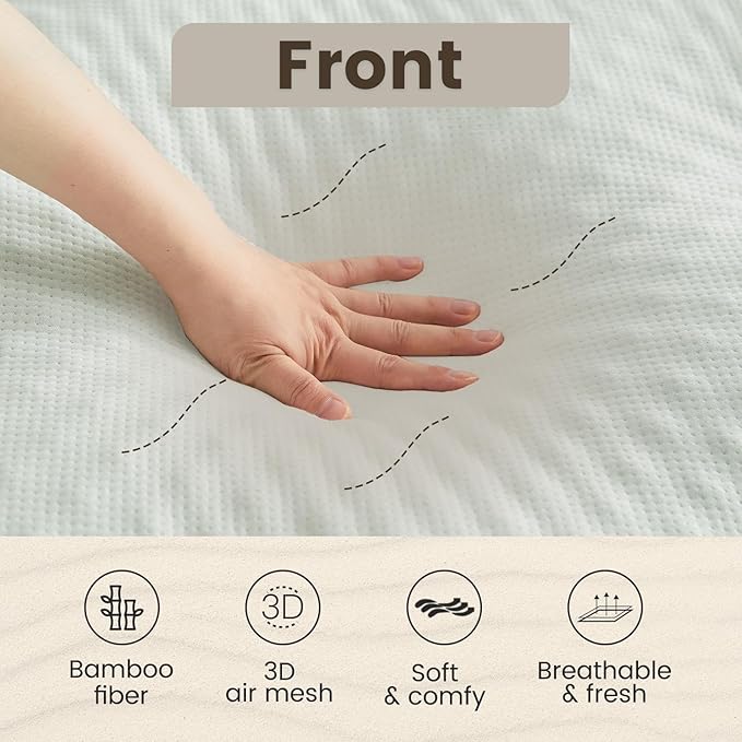QUIETSEA Reversible Full Mattress Topper Egg Crate Memory Foam Mattress Topper, Bamboo Viscose Mattress Pad Full, 54" x 75"