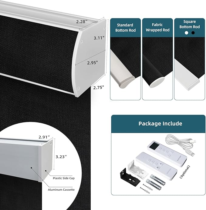 Motorized Light Filtering Roll Shades Work with HomeKit,1% Openness Smart Blinds for Windows, Electric Blinds with Remote, APP/Voice Control, Automatic Solar Shades,1% Openness Aventus Black