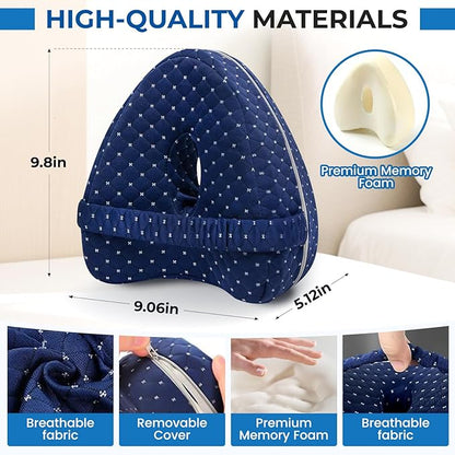 Knee Pillow for Side Sleepers Hip Pain,Alignment Pillows for Side Sleepers with Adjustable Strap,Leg Pillow for Side Sleeping,Shaped Memory Foam Pillows Relieving Leg, Back, Knee,Grid Blue (Navy Blue)