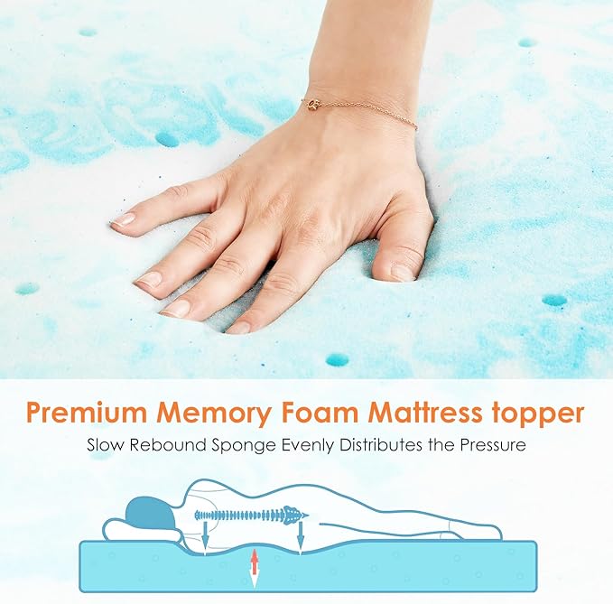 Sweetcrispy Mattress Topper King, 3 Inch Thick Memory Foam Gel Infused Cooling Toppers Pad for King Size Bed, Sleeper Sofa, RV, Camper, CertiPUR US Certified, Ventilated and Breathable