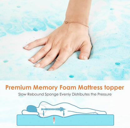 Sweetcrispy Mattress Topper King, 3 Inch Thick Memory Foam Gel Infused Cooling Toppers Pad for King Size Bed, Sleeper Sofa, RV, Camper, CertiPUR US Certified, Ventilated and Breathable