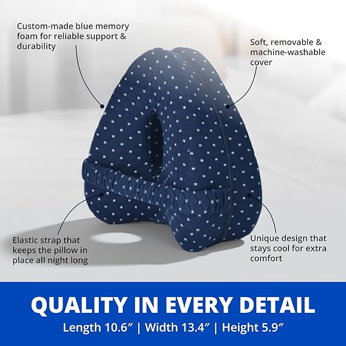 SmoothSpine Alignment Leg Pillow for Side Sleepers – Ergonomic Memory Foam Knee Pillow with Adjustable Strap, Supports Hip & Back, Washable Breathable Cover for Restful Sleep, Navy