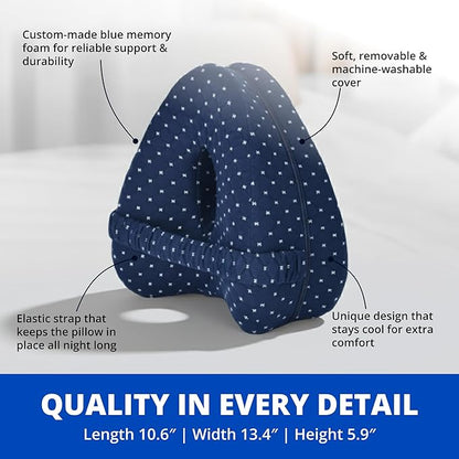 SmoothSpine Alignment Leg Pillow for Side Sleepers – Ergonomic Memory Foam Knee Pillow with Adjustable Strap, Supports Hip & Back, Washable Breathable Cover for Restful Sleep, Navy