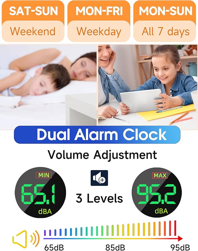 Cadmos Modern Curved Cute Digital Alarm Clock,Colorful Led Display,Adjustable Volume,Weekday/Weekend Mode,Simple Clock for Bedrooms Bedside,Ok to Wake Up for Girls,Kids,Teens (Pink+Dynamic)