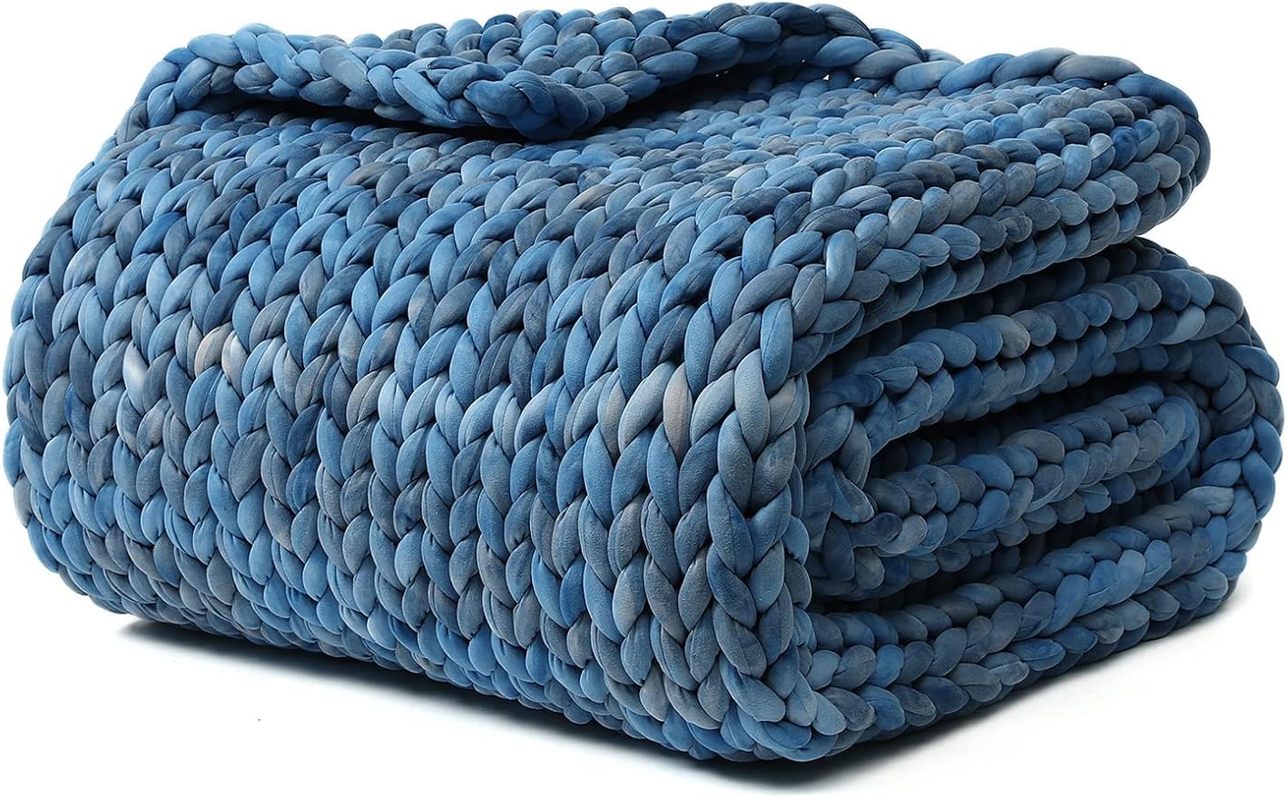 YnM Weighted Blanket, Handmade Chunky Knitted Design, Soft and Cozy, Temperature Regulating and Breathable, Machine Washable Throw for Sleep or Home Decor (Dark Blue Tie-Dyed, 80x87 Inch, 25lbs)