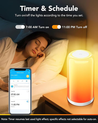 VOLIVO Smart RGB+IC Bedside Table Lamp, Color Changing Lamp with Touch Control, Works with Alexa & Google Assistant, Dimmable Night Light for Bedroom Living Room(Corded)