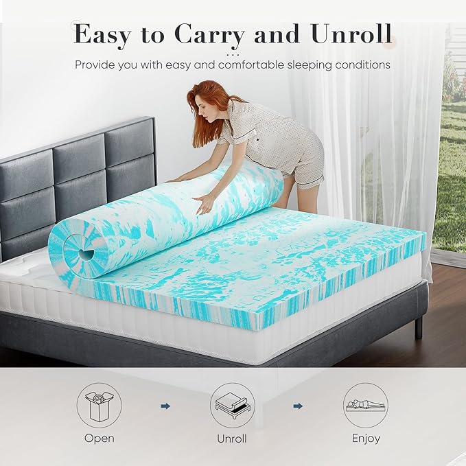 DUMOS Mattress Toppers Memory Foam California King, 2 Inch Thick Bed Topper Pad Cooling Gel Infused Soft Comfy Breathable for Sleeper Sofa Couch RV Camper, CertiPUR-US Certified, Blue