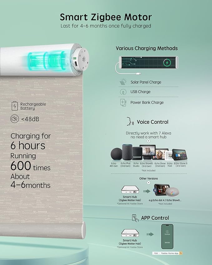 Yoolax Smart Coupled Roller Shades Compatible with Alexa Google, Motorized Blinds with Remote Blackout Coupled Roller Shades for X-Large Windows, Custom Size (XL Coupled-Jacquard Coffee)