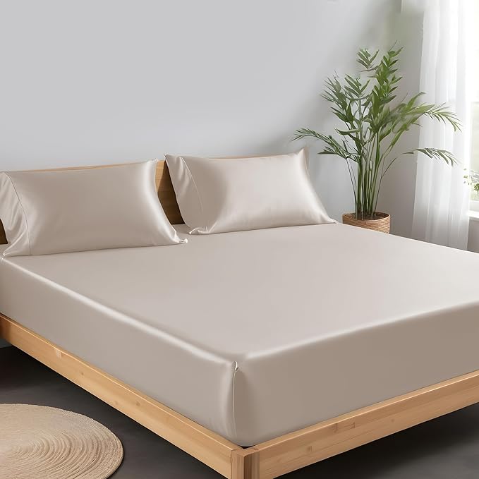 LINENWALAS Fitted Sheet Only Viscose Derived from Bamboo, Bottom Sheet for King Size Bed – 16” Deep Pocket, All Around Snug Fit – Cooling, Breathable, Soft, Hypoallergenic (Taupe, King)