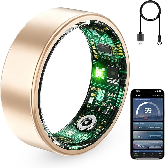 Smart Ring for Women & Men, Fitness Tracker Ring with Heart Rate Monitor, HRV, Sleep Tracking, No Subscription Fee, 10ATM Waterproof Activity Ring for iPhone & Android (Rose Gold, 11#)