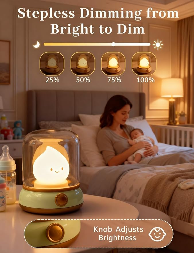 Cute Smiley Lamp, Portable LED Night Light for Bedroom, Camping | Rechargeable, Dimmable, Candle Flame Light, Desk Decor & Gifts