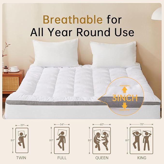 SAPHREAS Queen Size 3 Inch Memory Foam Mattress Topper with 8-20 inches Stretchable Pockets, Soft Pillow Top Mattress Pad for Back Pain Relief with Breathable Air Mesh Sides