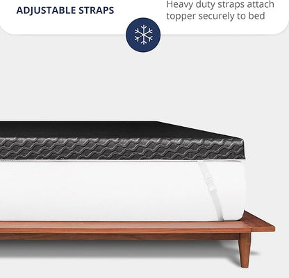 ViscoSoft 4 Inch Active Cooling Memory Foam Mattress Topper Cal King - Made in USA Select Copper-Infused Black Mattress Pad