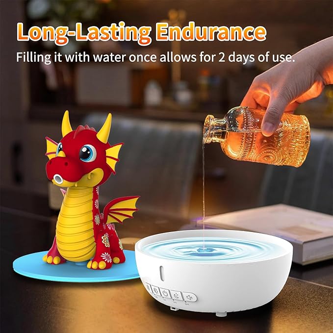 Aromatherapy Dragon Humidifier, 200ML Essential Oil Diffuser with Remote & Timer, White Noise Machine with 10 Soothing Sounds, Cute Small Humidifiers for Kids Bedroom, Home, Office (Red)