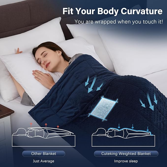 CuteKing Weighted Blanket - Weighted Blanket with Premium Glass Beads - Heavy Blanket Crystal Velvet for Comfort Sleep - Thick Blanket All Season (15lbs, 48"x72", Blue Bubble)
