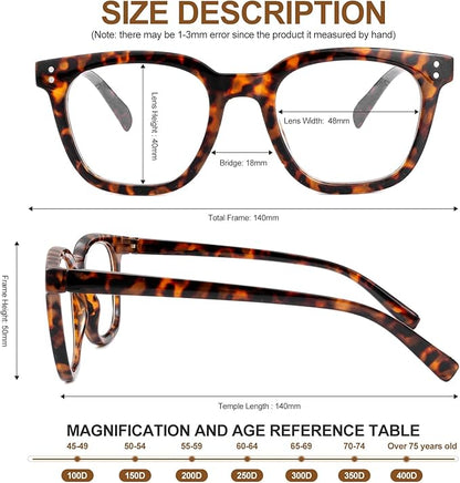 Reading Glasses for Men Women Blue Light Blocking with Spring Hinge, Blocking Readers Anti UV Ray Filter Eyeglasses, Square Computer Reader Glasses, Brown Tortoiseshell, +2.5