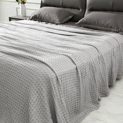 Aganear Waffle Blanket - Lightweight Breathable Summer Blanket of 50% Cotton and 50% Rayon Derived from Bamboo for Hot Sleepers Luxury Throws for Bed, Couch and Sofa,Grey,104x90 Inches