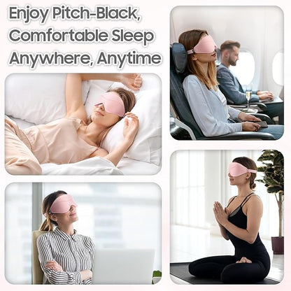 Sleep Mask - Total Blackout 3D Sleeping Mask, Super Lightweight & Silky Soft Eye Mask for Sleeping, Fully Adjustable Fit for Home, Office, Traveling, Meditation, Yoga, Pink