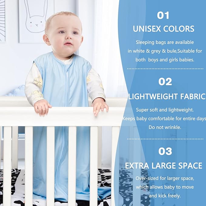 3 Pack Baby Sleep Sack 18-24 Months 100% Rayon Cotton Baby Sleeping Bag 2-Way Zipper Toddler Wearable Blankets Comfy Stretchy Thin Sleep Sacks TOG 0.3