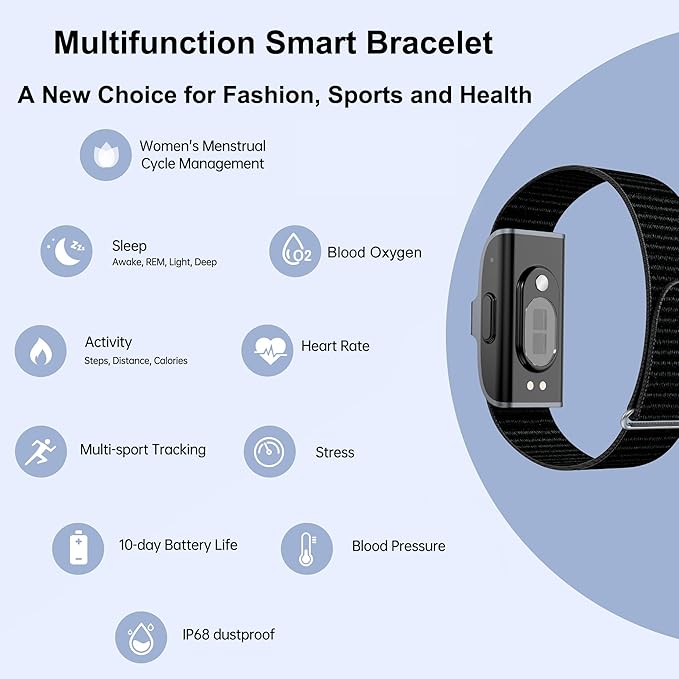 Smart Bracelet Fitness Tracker Health Wristband Heart Rate Monitor Sleep Tracker Step Counter Calories Pedometer Waterproof Wearable Activity Tracker for Men Women, No Subscription Fee