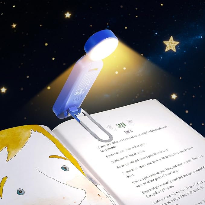 VAVOFO USB Rechargeable Book Light, Blue Light Blocking, Amber Light Clip On Bookmark Shaped Reading Light, Eye Care 6 LEDs Book Light for Bookworms Reading in Bed with 9 Lighting Modes (Royal Blue)