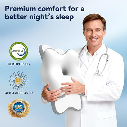 Sleep Apnea Pillow with Neck Pain & Snoring Relief -Orthopedic Cervical Pillow, Ergonomic Contour Memory Foam for Side, Back,Stomach Sleepers, Medium Firm Support(White, Queen Size)