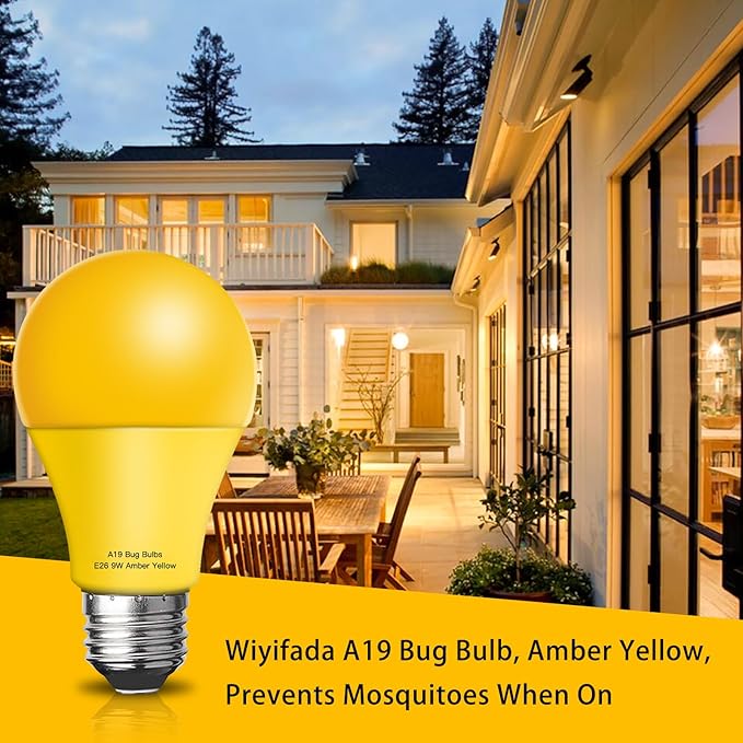 LED Bug Light Bulbs Outdoor 2 Pack, 9W Amber Light Bulbs, 100W Equivalent, A19 Amber Bug Lights for Outside, Bedroom, Hallway Porch Light,Warm Light Bulb