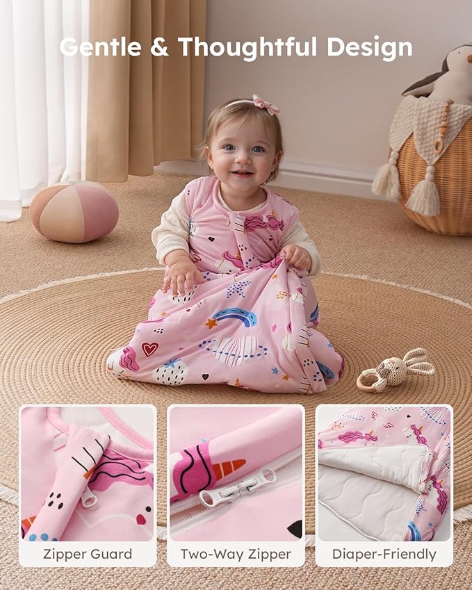 Yoofoss Rayon Made from Bamboo Baby Sleep Sack 6-12 Months 1.0 Tog Baby Wearable Blanket, Super Soft Infant Toddler Sleeping Sack 2-Way Zipper