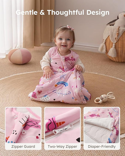 Yoofoss Rayon Made from Bamboo Baby Sleep Sack 6-12 Months 1.0 Tog Baby Wearable Blanket, Super Soft Infant Toddler Sleeping Sack 2-Way Zipper