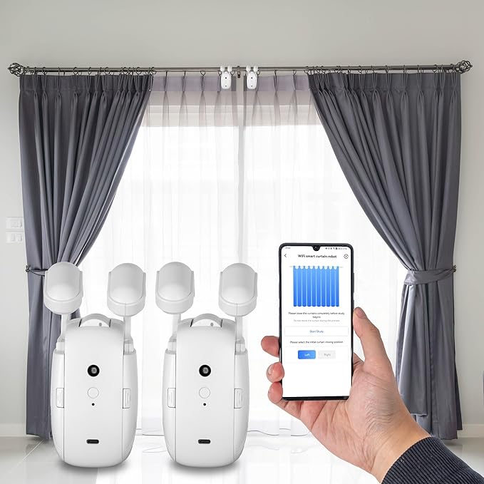 Smart Curtain Openers with Remote Control, High Performance Motor for Roman, T/U-Shaped Tracks Automated Opening and Closing (WiFi 2PK)