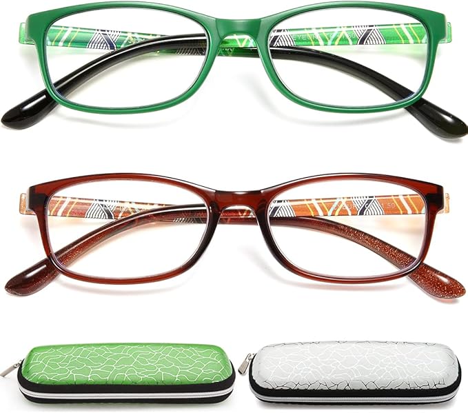 EYEURL Reading Glasses For Men Women - Blue Light Blocking Glasses Reduce Eyestrain - 2 Pack TR90 Frame Lightweight +1.25