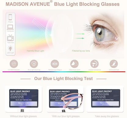 Madison Avenue TR90 Blue Light Blocking Glasses Anti Eyestrain UV Glare Blue Light Glasses for Women TV Phone Computer Gaming Eyeglasses (Pink Tortoiseshell)