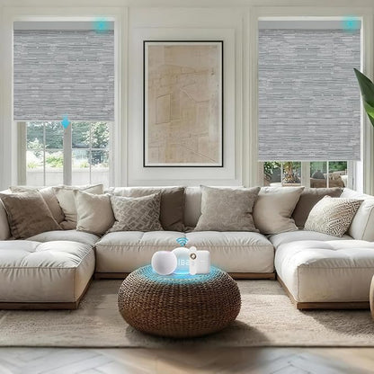 Motorized Blinds with Remote, Smart Roller Shades Compatible with Alexa, Durable Rechargeable Battery Solar Power Electric 100% Blackout for Windows Customized Size (Jacquard Grey)
