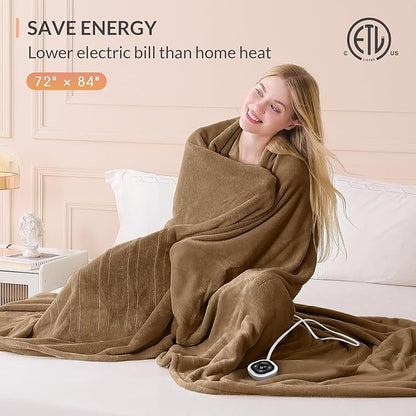 HOMLYNS LuxeHeat Heated Blanket Electric Blanket Full Size, Soft Flannel Sherpa Heating Blanket with 10 Heat Settings, 1-10 hrs Timer Auto Shut Off (72x84 inches, Coffee)