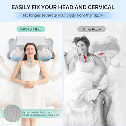 Cervical Pillow for Neck Pain Relief - Cooling Ergonomic Dual-Sided Orthopedic Neck Pillow with Ice Silk Pillowcase, Breathable Memory Foam Contour Pillow for Side, Back, Stomach Sleepers