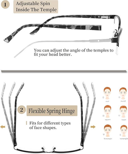 3 Pack Reading Glasses for Women Blue Light Blocking, Metal Oval Half Frame Womens Readers Glass with Spring Hinge, Anti Blue Ray Reduce Eye Strain Glare Headache(275 Magnification Strength)