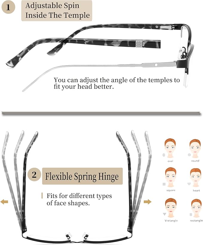 3 Pack Reading Glasses for Women Blue Light Blocking, Metal Oval Half Frame Womens Readers Glass with Spring Hinge, Anti Blue Ray Reduce Eye Strain Glare Headache(400 Magnification Strength)