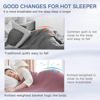 Guohaoi Knitted Weighted Blanket for Adults (Muted Pink 48"x72" 12lbs) No Beads Cooling Throw Blanket for Hot Sleepers, Home Decor Breathable Chunky Knit Heavy Blanket Use on Full Size Bed