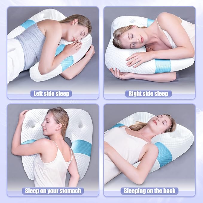 SAHEYER Side Sleeper Pillows for Adults, U Shaped Body Pillow for Pain Relief, Orthopedic Memory Foam Shoulder Pillow for Side,Stomach, Back, Arm with Removable Washable Cover (Upgraded Version), Blue