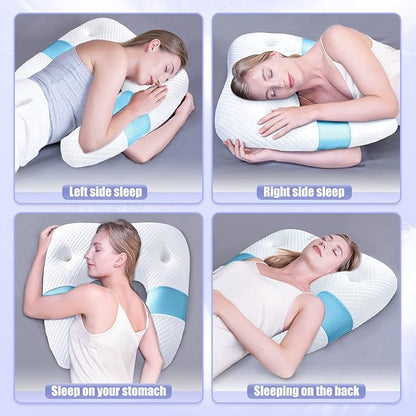 SAHEYER Side Sleeper Pillows for Adults, U Shaped Body Pillow for Pain Relief, Orthopedic Memory Foam Shoulder Pillow for Side,Stomach, Back, Arm with Removable Washable Cover (Upgraded Version), Blue