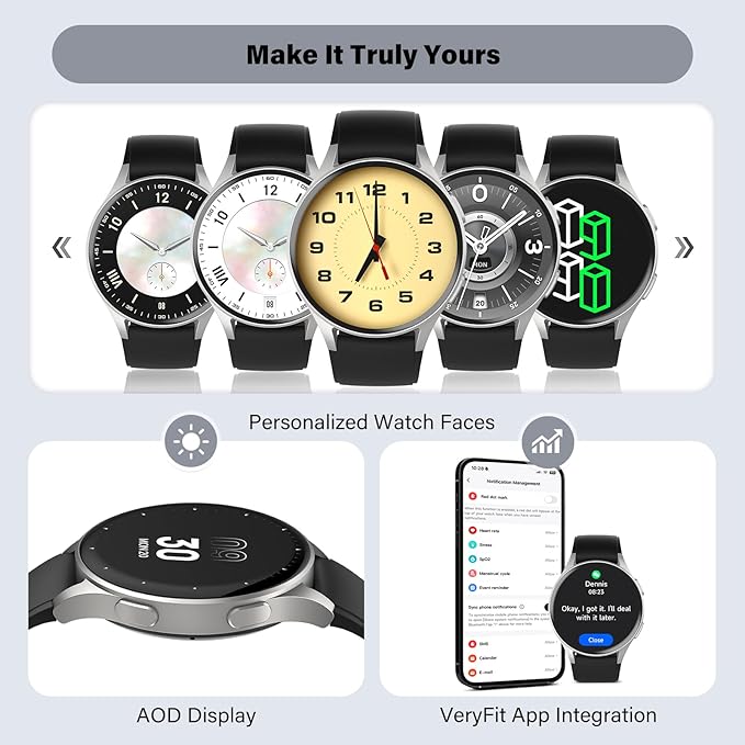 Smart Watch for Men Women (Answer/Make Calls) - 1.32" AMOLED Matte Black Fitness Tracker with GPS & Alexa, 5ATM Waterproof Activity Monitor, Heart Rate/Sleep/SpO2, Sports Watch for Android iPhone