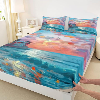 Hummingbird Kids Queen Size Fitted Sheet,Floral Lilac Flower Animal Boys Girls Bed Sheets,Spring Romantic Dreamy Room Decor,Purple Bedding Set,2 Pillowcases(No Flat)