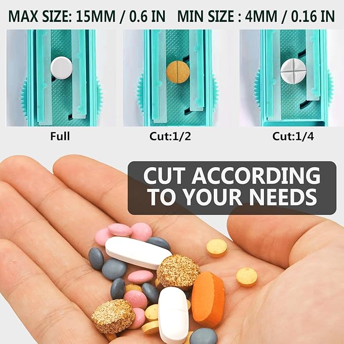 Johnbee Pill Cutter Splitter for Small and Tiny Pills, Larger Pills. Adjustable Pill Splitter Accurately Cuts Multiple Pills at Once. Sharp Blade with Safety Guard. Non-Slip Silicone Edge (Lake Blue)