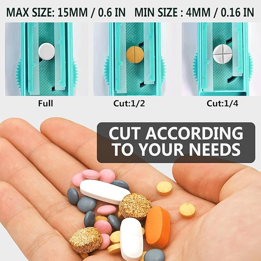 Johnbee Pill Cutter Splitter for Small and Tiny Pills, Larger Pills. Adjustable Pill Splitter Accurately Cuts Multiple Pills at Once. Sharp Blade with Safety Guard. Non-Slip Silicone Edge (Lake Blue)